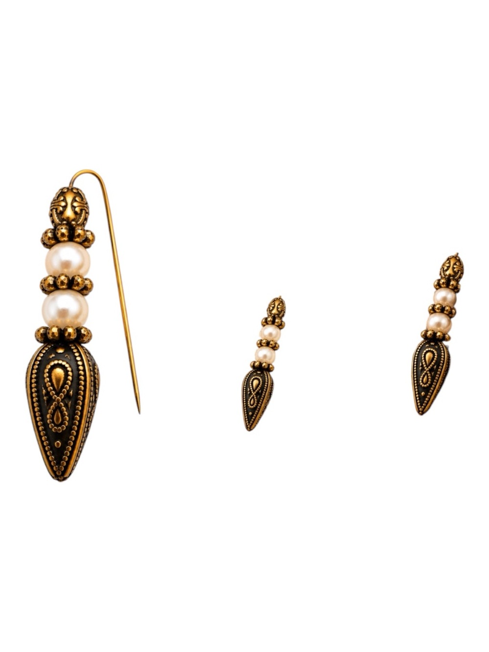 Vintage gold tone faux pearl teardrop dangle brooch/ pin statement piece